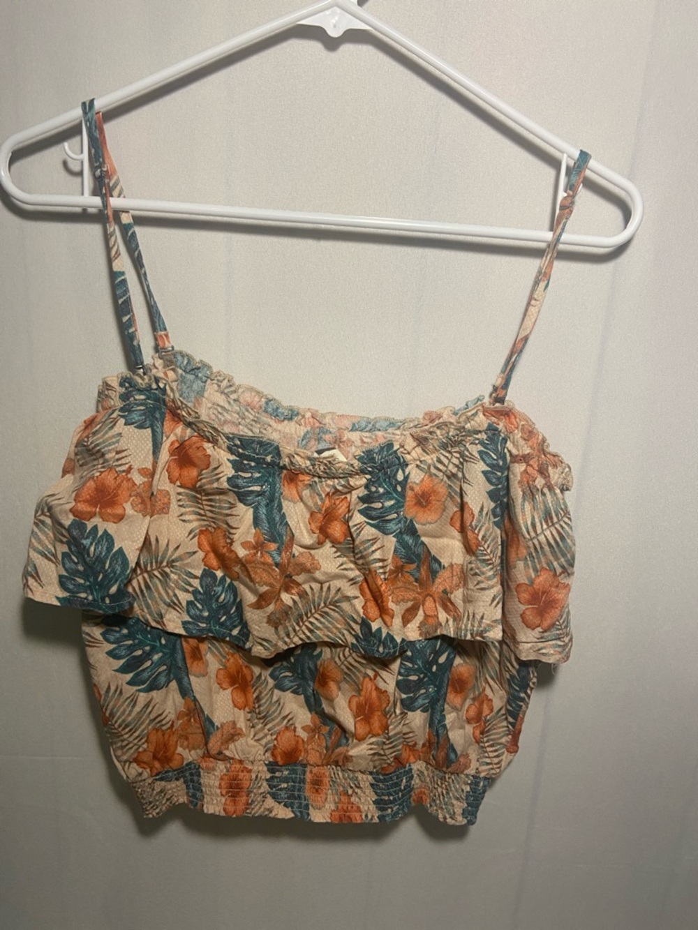 Roxy Cream Floral ruffle crop top